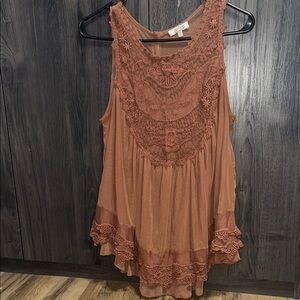 Women's Lace Detail Sleeveless Top - Brown
